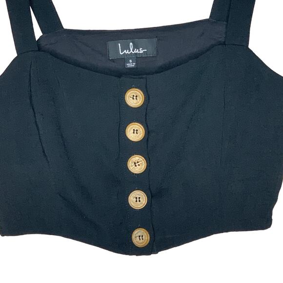 NEW Lulus Sweet as Ever Black Crop Top Tank Button Size Small - Picture 3 of 6